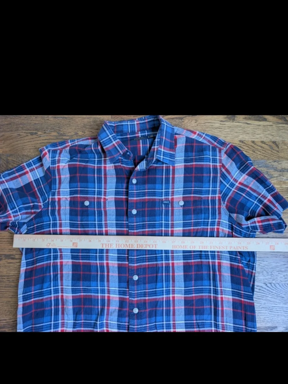 Polo Ralph Lauren Shirt Men XL Short Sleeve Plaid Flannel Button Up Blue Red